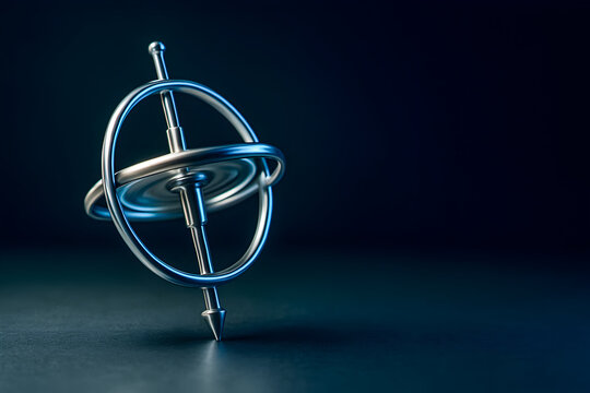 Stainless Steel Gyroscope on Dark Background (Physics Concept)