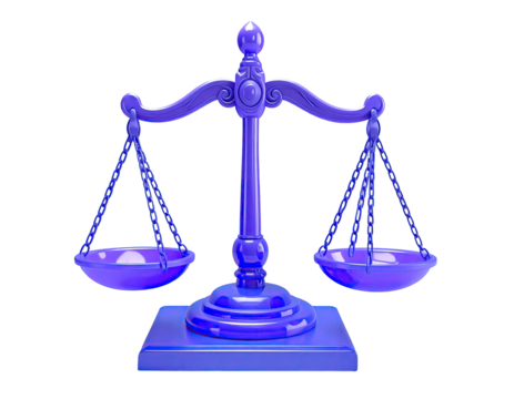 3D rendered violet scales of justice