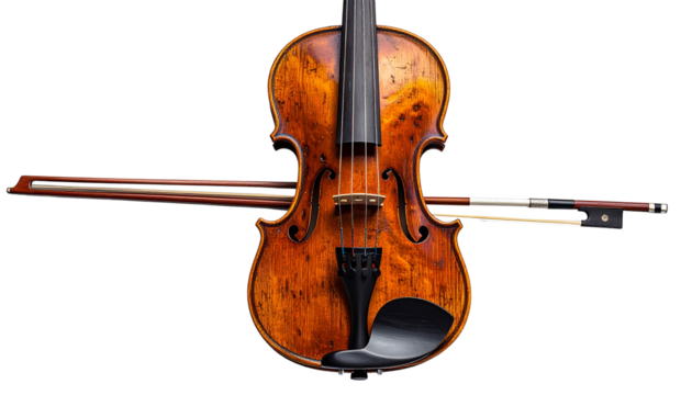 Violin PNG, Classic String Instrument with Bow, Transparent Background, Music Illustration, Orchestra and Entertainment Design