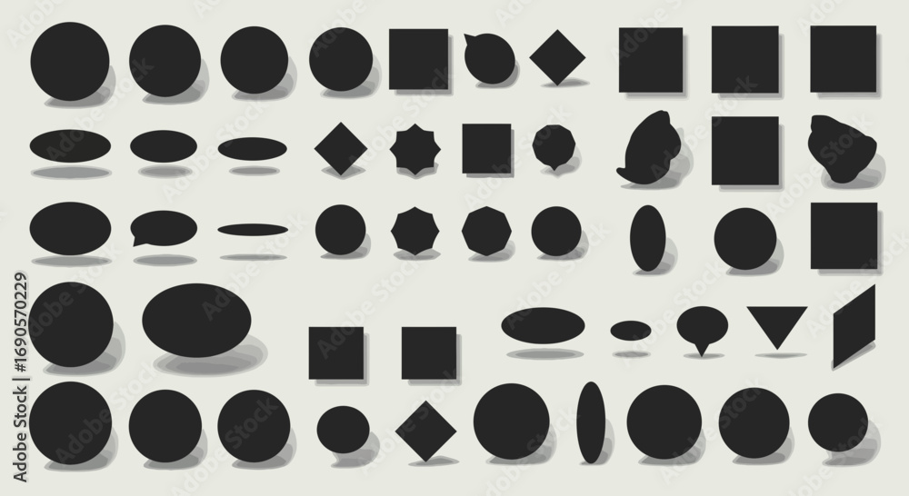 Poster diverse set of geometric shapes with shadow effects on a neutral background