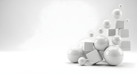 Scattering of White Spheres and Cubes on White Background