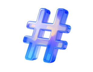 Obraz premium 3D hashtag symbol, vibrant blue-purple holographic glass effect