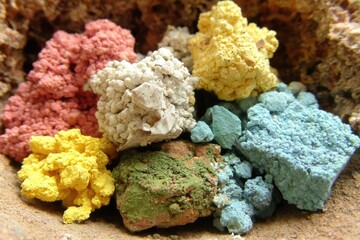 Close-up of colorful mineral pigments