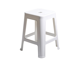 White plastic stool, square seat and legs, simple design