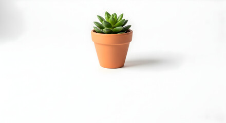 Obraz premium Small Green Succulent Plant in Terracotta Pot on White Background