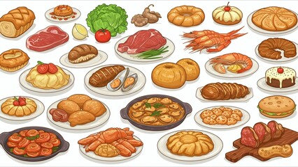 Variety of Delicious Food Illustrations