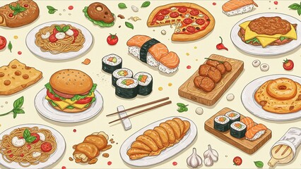 Assorted Illustrative Food Dishes