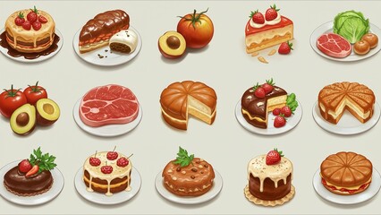 Assorted Sweet and Savory Foods Illustration