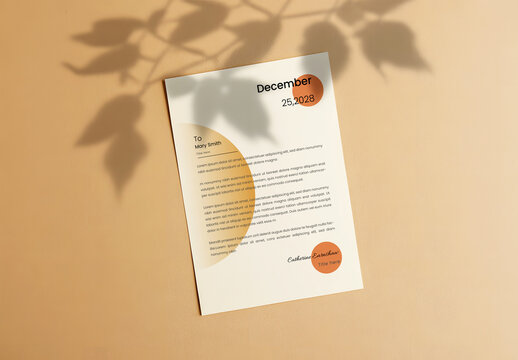 Letterhead Mockup with Leafy Shadow and Abstract Design