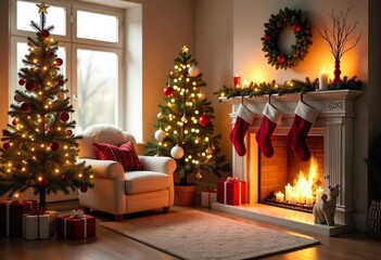 Modern Living Room Decorated for the Christmas Season