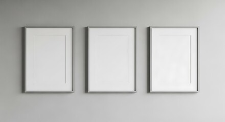 Three Empty Picture Frames on a Gray Wall.