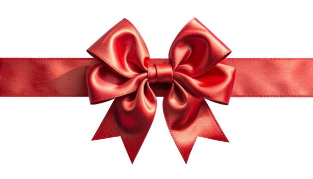 Red Bow PNG, Decorative Ribbon with Elegant Knot, Transparent Background, Gift Wrapping Illustration, Celebration and Festive Design