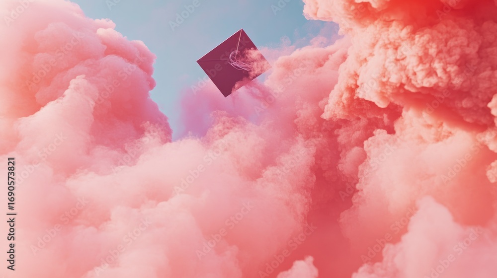 Poster abstract cloudscape with dark square object