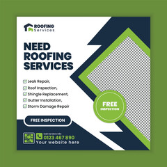 Residential and Commercial Roof Repair and Installation Service Web square Banner and Social Media Post Template Design