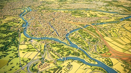 Obraz premium Cityscape aerial view with river