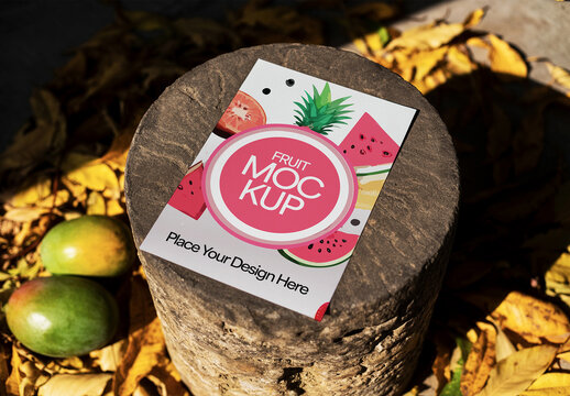 Poster Mockup on Tree Stump with Mango