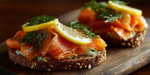Gourmet Smoked Salmon Bruschetta with Cream Cheese and Fresh Dill