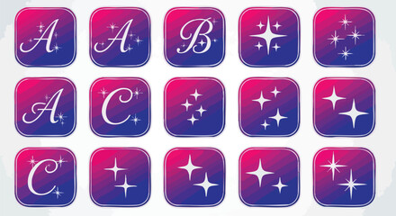 Sparkling alphabet icons with gradient background for modern design projects and branding initiatives