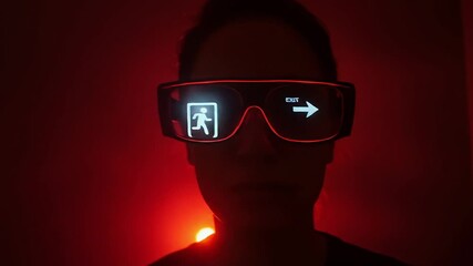 AR Smart Glasses Displaying Exit Route for Emergency Evacuation - Powered by Adobe