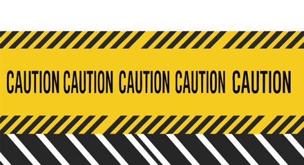 Caution tape warning sign with black and yellow stripes for safety hazards and construction zones