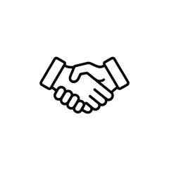 Fototapeta premium Black line icon of two hands shaking in agreement on white background handshake business