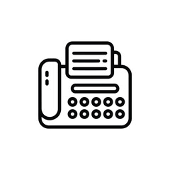 Black outline icon of a fax machine with paper and keypad symbol technology