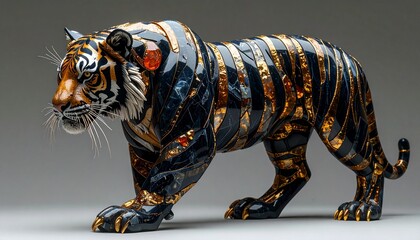 Golden Striped Tiger Statue