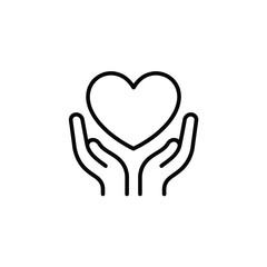 Obraz premium Black outline icon of hands holding a heart shape love care