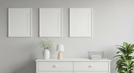 White Picture Frames on a Light Gray Wall.