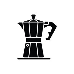 Black silhouette of a classic moka pot coffee maker on a white background stovetop espresso maker