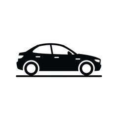 Black silhouette of a sedan car viewed from the side on white background automobile