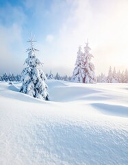 Fototapeta premium Snowy forest with snowdrifts and snow-covered branches