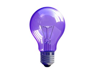Purple light bulb, glossy surface, isolated on black