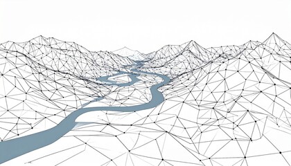 Wireframe 3D Terrain with River