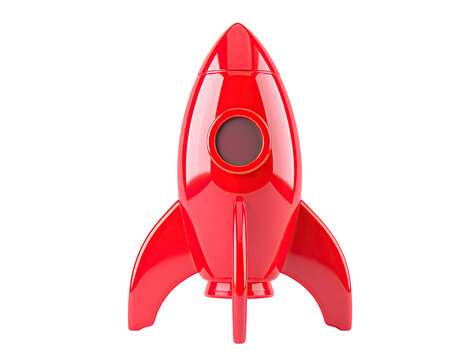 Red rocket ship against black background