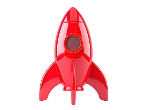 Red rocket ship against black background