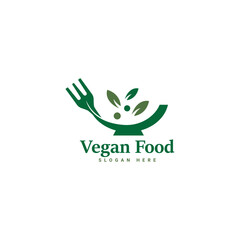 Illustration of a leaf fork logo design for a vegetarian diet, eco-friendly food. A healthy vegan drink spoon and fork icon, a restaurant cafe menu symbol, and a herbal dish recipe.