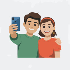 Couple taking a selfie with a smartphone smiling happily mobile