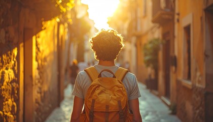 young man is walking down an alley