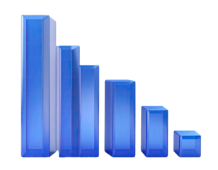 Declining bar graph,  blue,  3D,  graphic
