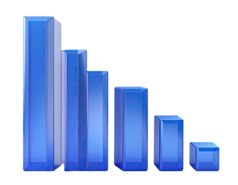 Declining bar graph,  blue,  3D,  graphic