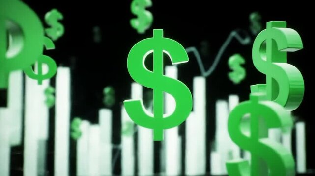 Dynamic Financial Growth Visualization with Dollar Symbols and Graph Animation