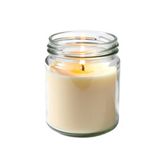 Clear glass jar candle with a warm yellow flame