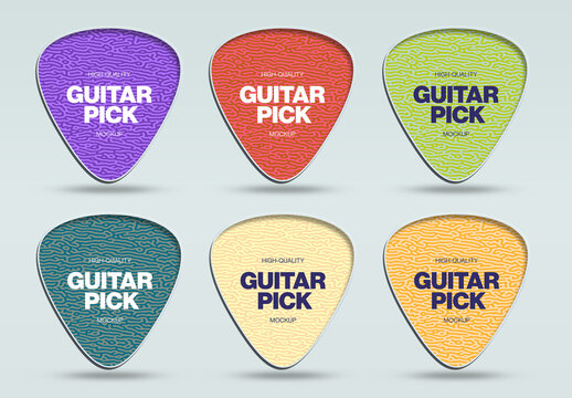 Colorful Guitar Pick Mockup Set with Texture