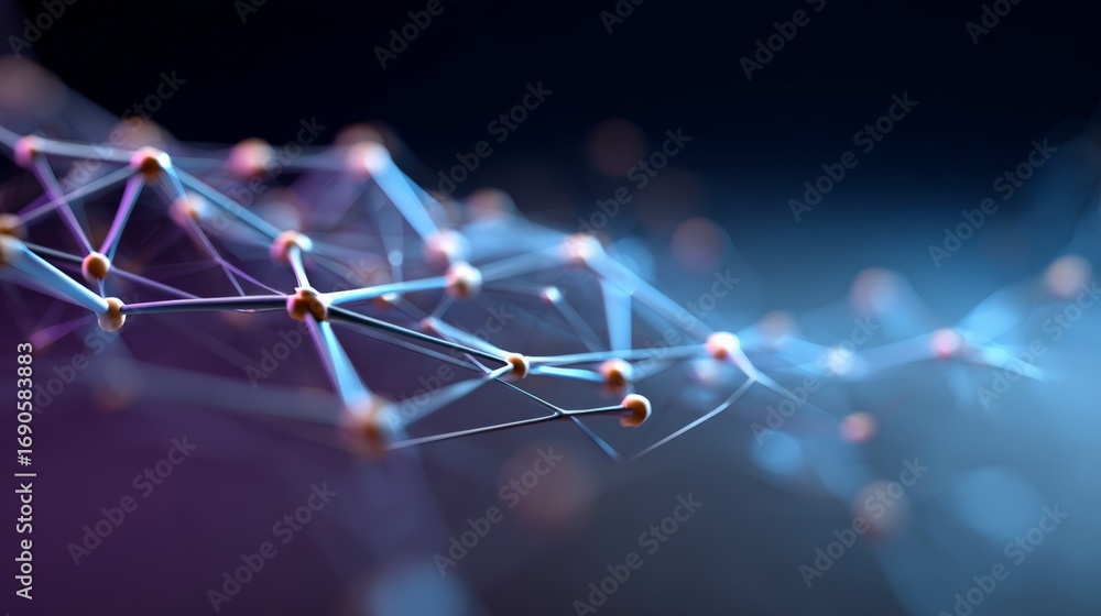 Poster digital neural network visualization displaying interconnected nodes representing advanced ai techno