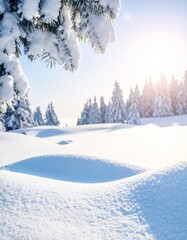 Obraz premium Snowy forest with snowdrifts and snow-covered branches