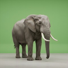 Obraz premium Detailed Full Body Elephant Front Facing on Green Background Wildlife