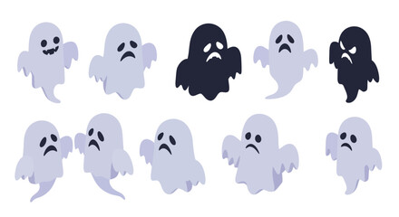 Fototapeta premium Cute cartoon ghosts with various expressions for halloween design and decoration