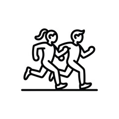 Fototapeta premium Outline illustration of a man and woman running together on white people fitness