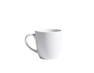 Empty white mug, simple design, rounded shape, handle
